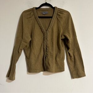 Anthropologie Snap Front V-Neck Dropped Shoulder Top Cardigan Green Size XL